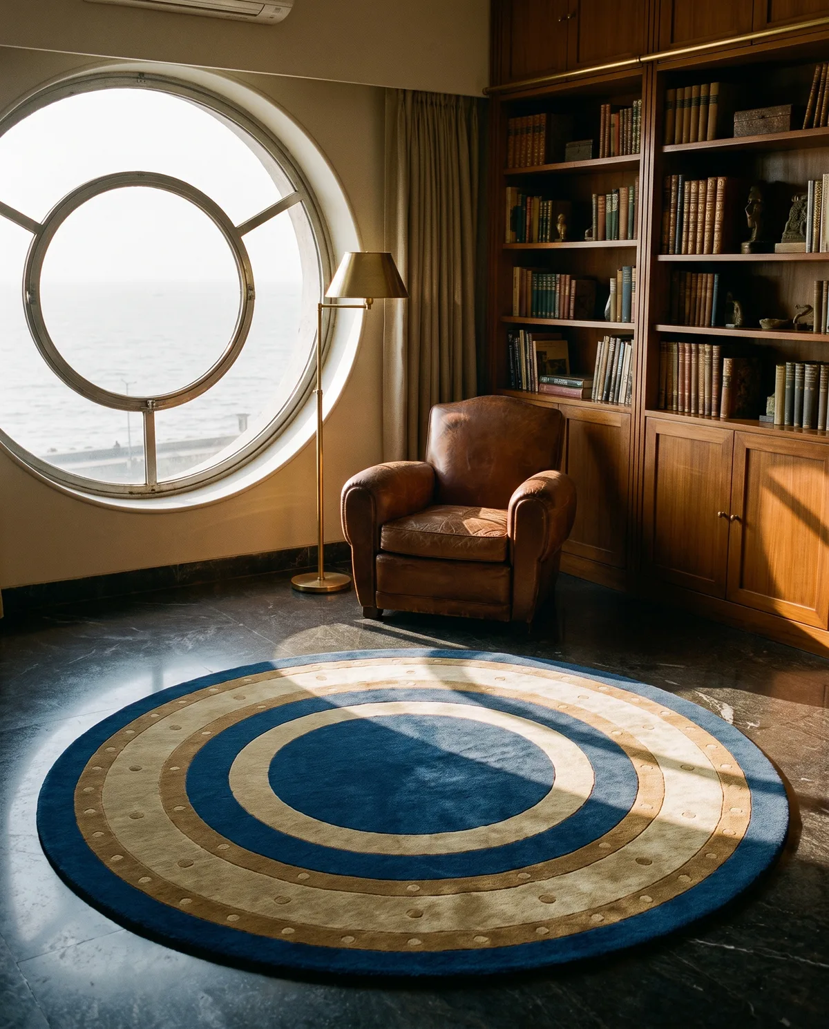Porthole, a rug from the Tarang collection, in a room